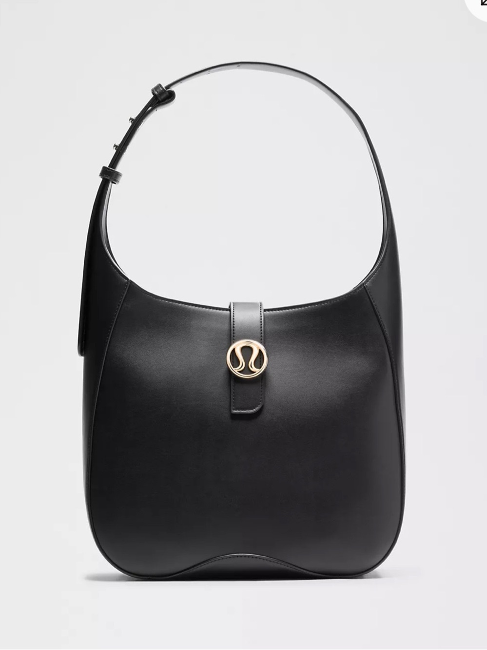 lululemon athletica Black Leather alternative Shoulder Bag with Gold Hardware
